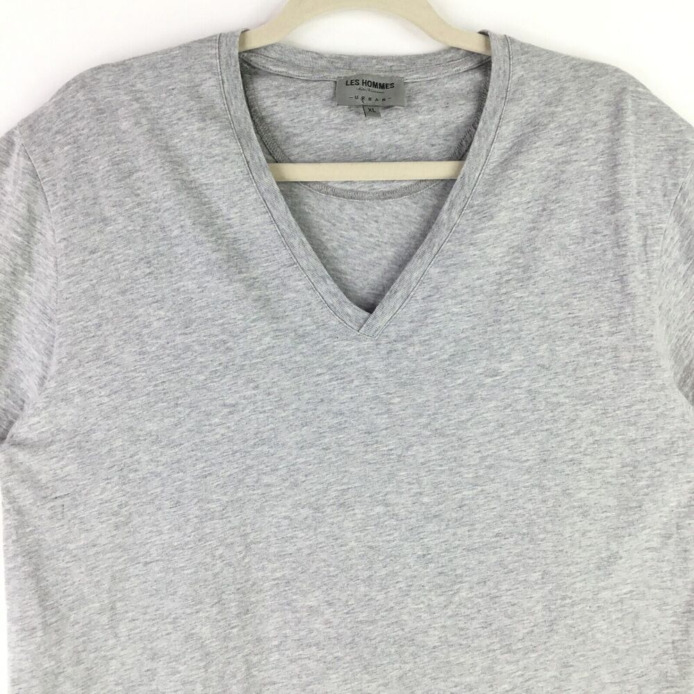 LES HOMMES Urban T-Shirt Mens XL V-Neck Gray Heather Short Sleeve Logo Slim Fit - Picture 2 of 8